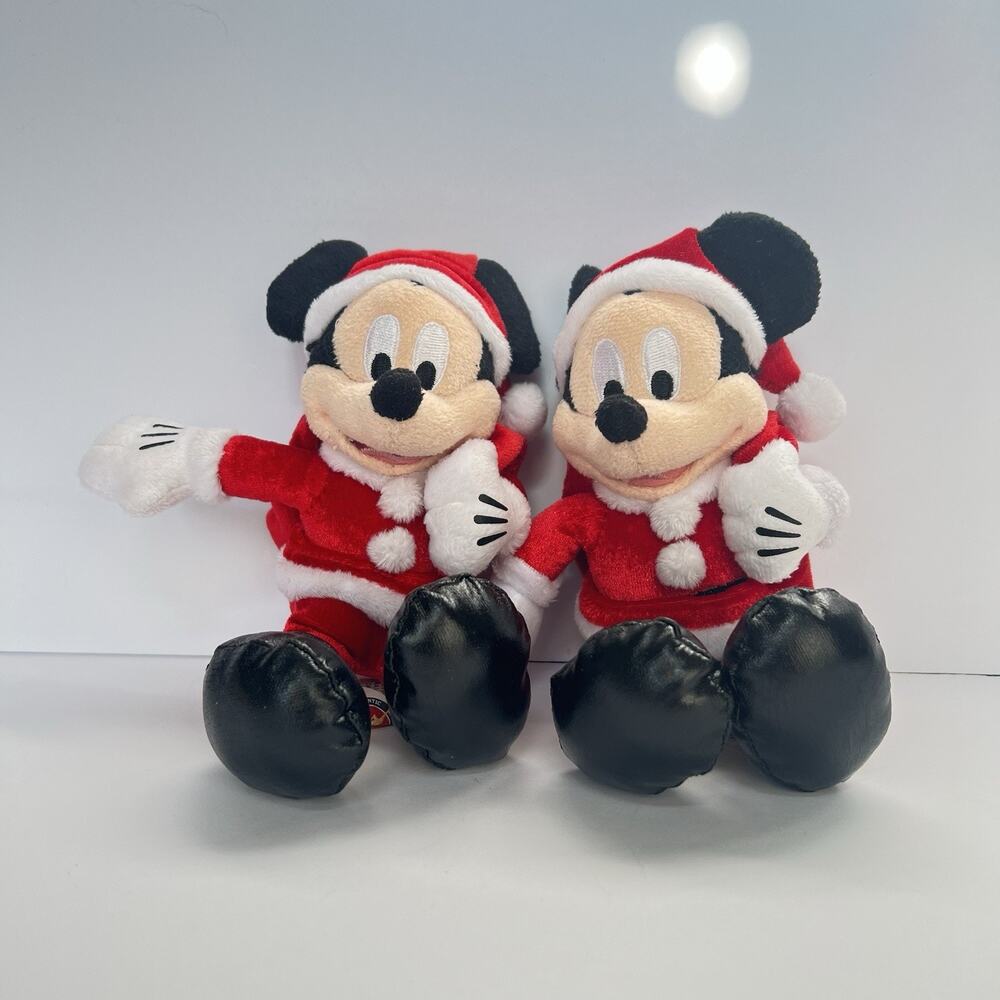 Disney Mickey Mouse Plush Set‎ Santa Christmas Holiday Beanie Ears